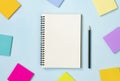 Spiral Notebook and Sticky Note and Pencil on Pastel Minimalist Background