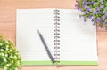 Spiral notebook on wood background Royalty Free Stock Photo