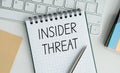 A spiral notebook with the word Insider Threat written on it. Royalty Free Stock Photo