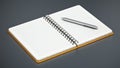 Spiral notepad with blank pages and ball point pen. 3D illustration Royalty Free Stock Photo
