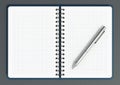 Spiral notepad with blank pages and ball point pen. 3D illustration Royalty Free Stock Photo