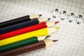 Spiral notepad with set of color pencils. Royalty Free Stock Photo