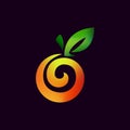 Spiral orange fruit logo with shiny gradient color