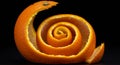 Spiral Orange Peel on Black Background Royalty Free Stock Photo