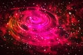 Spiral, orange-red galaxy, and nebula in space. Space