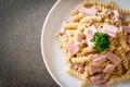 spiral pasta mushroom cream sauce with ham Royalty Free Stock Photo