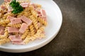 spiral pasta mushroom cream sauce with ham Royalty Free Stock Photo