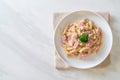 spiral pasta mushroom cream sauce with ham Royalty Free Stock Photo