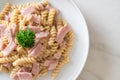 Spiral pasta mushroom cream sauce with ham Royalty Free Stock Photo