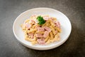 Spiral pasta mushroom cream sauce with ham Royalty Free Stock Photo