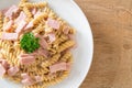 Spiral pasta mushroom cream sauce with ham Royalty Free Stock Photo