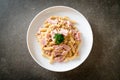 Spiral pasta mushroom cream sauce with ham Royalty Free Stock Photo