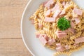 Spiral pasta mushroom cream sauce with ham Royalty Free Stock Photo