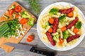 Spiral Pasta salad with broccoli and grilled sausages Royalty Free Stock Photo