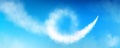 Spiral plane contrail in blue sky Royalty Free Stock Photo