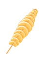 Spiral potato. Twist tornado potatoes on stick, fastfood street snacks skewer, cooked products, cartoon vector Royalty Free Stock Photo