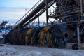 Spiral qualifier for classifying sand into fractions with simultaneous washing from clay. Conveyor Belt in mining quarry Royalty Free Stock Photo