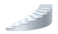 Spiral realistic white stair steps up. Template staircase. Stairway upwards for interior or exterior