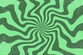 Spiral retro background with psychedelic swirl pattern. Vector groovy sun rays with vintage texture. Abstract twirl 70s