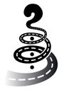 Spiral road ending with question mark.