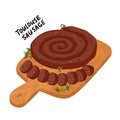 Spiral sausage. Meat delicatessen on white background. Slices of traditional snail sausage. Simple flat style vector