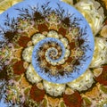 Spiral shapes made from flowers in circular arrangement at wedding in California