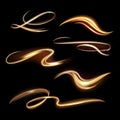 Spiral shining trail. Energy golden flame, glow transparent trails, spiral light effect waves and beautiful light path