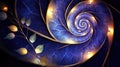 A spiral is shown with blue and gold leaves, AI