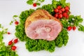 Spiral sliced hickory smoked ham with fresh kale and radish Royalty Free Stock Photo