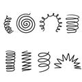 Spiral spring. Flexible coils, wire springs and metal coil spirals silhouette. Vape metallic flexible coils, flexibility steel Royalty Free Stock Photo