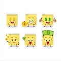 Spiral square yellow notebooks cartoon character with cute emoticon bring money
