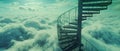 Spiral Staircase Ascending Through Sea of Clouds