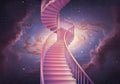 A spiral staircase ascends through a cosmic setting, featuring a backdrop of a spiral Royalty Free Stock Photo