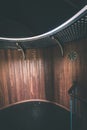 A spiral staircase inside a lighthouse. - vintage film effect