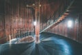 A spiral staircase inside a lighthouse. - vintage film effect