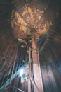 A spiral staircase inside a lighthouse. - vintage film effect