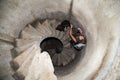 Spiral staircase in a military bunker