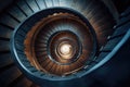 Spiral staircase in a modern building, close up view of spiral staircase, Spiral staircase in the church, Circular staircase from Royalty Free Stock Photo