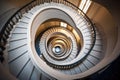 Spiral staircase in a modern building, closeup of photo, Spiral staircase in the church, Circular staircase from above, Royalty Free Stock Photo