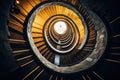 Spiral staircase in a modern building. View from above, Spiral staircase in the church, Circular staircase from above, Royalty Free Stock Photo