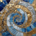 spiral staircase spiral mosaic of blue and gold. The spiral mosaic is made of small pieces of agate and granite, with gold Royalty Free Stock Photo