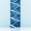 Spiral staircase vertical construction blue background