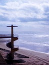 Spiral staircases on the coast of the beach bay of the city of Cadiz, Andalusia. Spain. Royalty Free Stock Photo