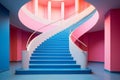 Spiral stairs pink sky. Generate Ai Royalty Free Stock Photo
