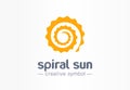 Spiral sun creative symbol concept. Summer morning light abstract business solarium beauty logo. Hot sunshine weather