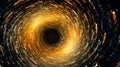 Spiral swirl of flying gold particles, luxury vortex as space black hole, generative AI