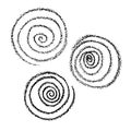 Spiral symbol hand painted crayon set, Concentric curvy shape, swirling swash isolated on white background. Movement, endless time Royalty Free Stock Photo