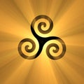 Spiral symbol Triskelion with light flare