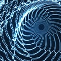 Spiral. Tunnel. Array with Dynamic Particles. Futuristic Style. Cyberspace Grid. Royalty Free Stock Photo