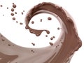 Spiral twisted chocolate wave or flow splash, pouring hot melted milk chocolate sauce or syrup, cocoa drink or cream, dessert Royalty Free Stock Photo